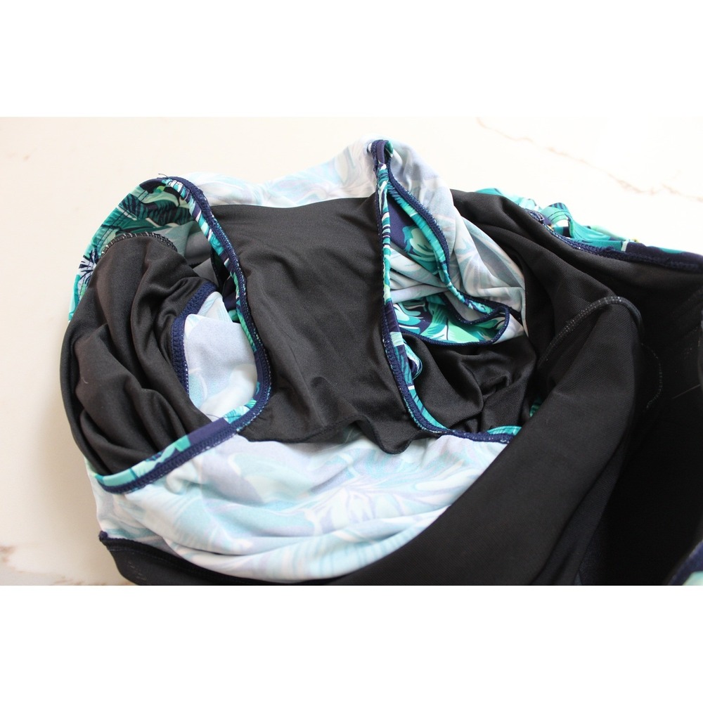 Shore Shapes Swimdress Teal Green Tropical Leaf Ruched Swimsuit Size 12 - Picture 7 of 10
